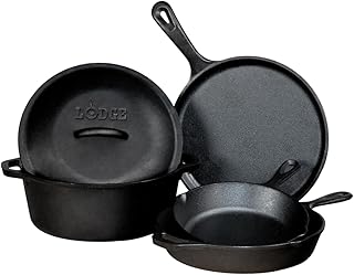 Lodge Cast Iron Set - Pre-Seasoned Kitchen Set - Skillets, Griddle & Dutch Oven Included - PFAS-Free Non-Toxic Cookware - 5-Piece Set product image