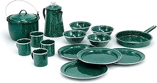 GSI Outdoors Camp Dinnerware Set I 4-Person Set Includes Pioneer Enamel Percolator, Frypan, Kettle, Bowls, Plates & Coffee Mugs product image