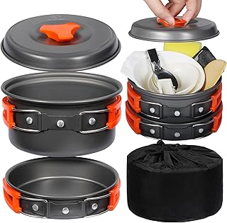 REDCAMP 6/10/11/12/14/15/19 PCS Camping Cookware Mess Kit Camping Gear Campfire Utensils Lightweight Stackable Pot Pan Bowls Soup Spoon with Storage Bag for Camping, Backpacking, Outdoor Cooking product image