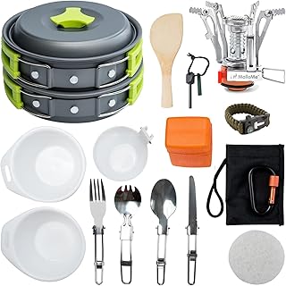 MalloMe Camping Cookware 18pc Mess Kit w/Backpacking Stove – Camping Cooking Set for Backpacking Gear - Camping Pots and Pans Set w/Camping Pot Pan Stove Utensils Camp Kitchen Equipment Accessories product image