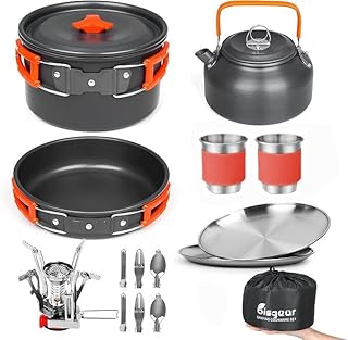Bisgear Camping Cookware Kettle Backpacking Stove Mess Kit, Camping Pots and Pans Set with Cups Plates Utensils, Camping Kitchen Accessories Cooking Set Survival Gear product image