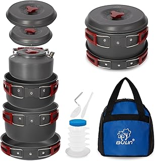 Bulin 24/13/11/8/4 PCS Camping Cookware Mess Kit Lightweight Backpacking Cooking Set Outdoor Cook Gear for Family Hiking, Picnic(Kettle, Pot, Frying Pan, Bowls, Plates, Spoon) product image