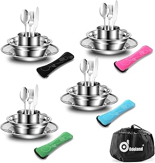 Odoland 29pcs Stainless Steel Utensils Camping Mess Kits with Bowls Plates Cups Forks Spoons and Knives for 4, Cutlery Flatware Set for Backpacking, Outdoor Camping Hiking and Picnic product image