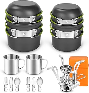 Odoland 16pcs Camping Cookware Mess Kit, Lightweight Pot Pan Mini Stove with 2 Cups, Fork Spoon Kits for Backpacking, Outdoor Camping Hiking and Picnic product image
