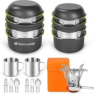 Odoland 16pcs Camping Cookware Mess Kit, Lightweight Pot Pan Mini Stove with 2 Cups, Fork Spoon Kits for Backpacking, Outdoor Camping Hiking and Picnic product image