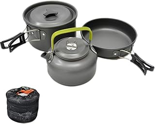 JZK Camp Cookware 2-3 People Set, Pan Pot Teapot Lightweight Outdoor Portable Camping Cooker Set for Trekking Hiking BBQ Picnic Campfire product image