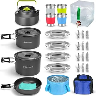Odoland 29pcs Camping Cookware Mess Kit, Non-Stick Lightweight Pots Pan Kettle, Collapsible Water Container and Bucket, Stainless Steel Cups Plates Forks Knives Spoons for Outdoor Backpacking Picnic product image