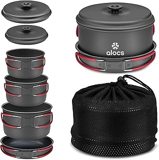 Alocs Camping Cookware Set Camping Gear, Compact Camping Pots and Pans Set, Durable Hard Alumina Camping Cooking Set for Outdoor Backpacking Camping Hiking Picnic, Included Mesh Carry Bag product image