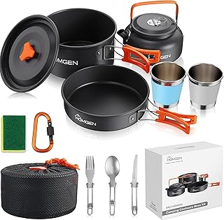 HOMGEN Portable Camping Cookware Set-Lightweight Aluminum Camp Pots and Pans Kit-Comes with Non-Stick Pots/A Frying Pan etc-Complete Camping Mess Kit for Camping/Hiking/Fishing & Other Outdoor Trip product image