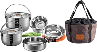 CAMPINGMOON Camping Cookware Set Stainless Steel Outdoor Nesting Cooking Mess Kit Pots Pans Bowls with Storage Carrying Tote Bag product image