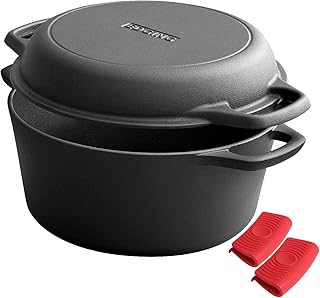 EDGING CASTING 2-in-1 Pre-Seasoned Cast Iron Dutch Oven Pot with Skillet Lid Cooking Pan, Cast Iron Skillet Cookware Pan Set with Dual Handles, Indoor Outdoor for Bread/Frying/Baking/Camping/BBQ, 5 Qt product image