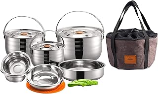 CAMPINGMOON Camping Cookware Set Stainless Steel Outdoor Nesting Cooking Mess Kit Pots Pans Bowls with Storage Carrying Tote Bag product image