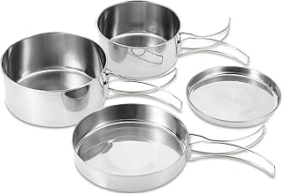 OUKENS Camping Cooking Set, 4Pcs Stainless Steel Mess Cookware Kit with Foldable Handles, Portable Backpacking Cookware, Non Stick Pots and Pans for Camping, Hiking & Outdoor Cooking product image
