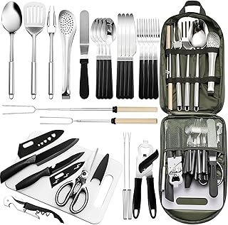 Portable Camping Kitchen Utensil Set-27 Piece Cookware Kit, Stainless Steel Outdoor Cooking and Grilling Utensil Organizer Travel Set Perfect for Travel, Picnics, RVs, Camping, BBQs, Parties and More product image
