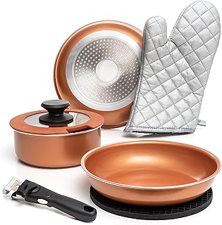 Moss & Stone Copper Pots And Pans Set Nonstick, Removable Handle Cookware, Stackable Pots And Pans Set, Dishwasher safe, Induction Pots And Pans, Camping Cookware Set, Aluminum (7 Pcs) product image