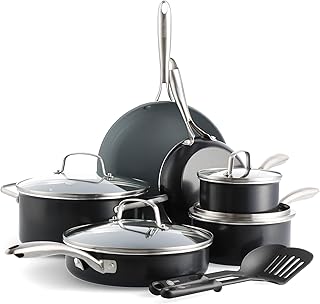GreenPan 12 Piece Nonstick Swift Cookware Set, Ceramic PFAS-Free Pots & Pans with Lids, Dishwasher & Oven/Broiler Safe to 600F, Kitchen Cooking Set, Sauce, Saute, Stock, Frying Pans, Gray product image