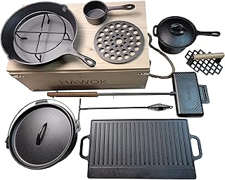 HAWOK Pre-seasoned Cast Iron Dutch Oven Camping Cooking Set with Carrying Storage Box product image