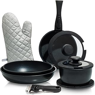 Moss & Stone 10pcs Black Pots and Pans Set Non Stick, Cookware Sets Detachable Handle, RV Kitchen Set Removable Handle, Oven Safe, Induction Ready, Stackable Non-stick Set, Camping Cookware Set product image