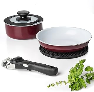 Moss & Stone Aluminum Pots And Pans Set Nonstick, Removable Handle Cookware, Stackable Pots And Pans Set, Dishwasher safe, Induction Pots And Pans, Camping Cookware Set (5 Pcs Burgandy) product image