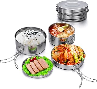 Lixada Camping Cookware Set, 4PCS Portable Stainless Steel Camp Cook Set, Lightweight Stackable Camping Pots and Pans Plate Set Camping Gear for Outdoor Backpacking Camping Hiking Picnic product image