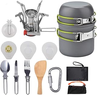 Peidesi Camping Cookware Mess Kit, Portable Camp Stove Pots and Pans Set, Carabiner, Folding Knife, Fork Spoon Kit, Carry Mesh Bag, for Backpacking product image