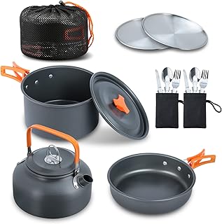LIXADA 16pcs Camping Cookware Mess Kit, Non-Stick Lightweight Pot Pan Kettle Set with Stainless Steel Plates Forks Knives Spoons, Portable Camping Cooking Set for Outdoor Backpacking Hiking Picnic product image