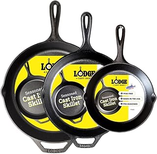 Lodge Seasoned Cast Iron Skillet Set - PFAS-Free, Non-Toxic Cookware - Use with an Oven, Stove, Grill, or Campfire - Naturally Non-Stick & Oven Safe - 8, 10.25 & 12 Inches product image