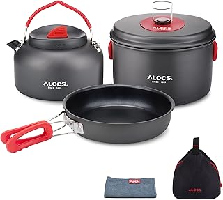 Alocs Camping Cookware Set - Lightweight Camping Cookware Mess Kit - Camping Pots and Pans Set - Camping Cooking Gear with Portable Carry Bag for Outdoor Backpacking Hiking and Picnic product image