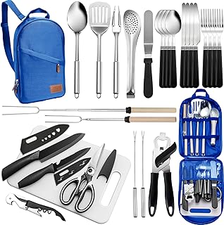 Portable Camping Kitchen Utensil Set-27 Piece Cookware Kit, Stainless Steel Outdoor Cooking and Grilling Utensil Organizer Travel Set Perfect for Travel, Picnics, RVs, Camping, BBQs, Parties and More product image