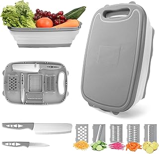 HI NINGER Collapsible Cutting Board with Colander, 9-In-1 Multi Chopping Board Kitchen Vegetable Washing Basket for Camping Gifts Camping Accessories for RV Campers product image