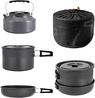 aiGear Camping Cooking Set Cookware Mess Kit with Storage Bag Pot Pan and Teapot Set Camping Accessories for Outdoor Camping Hiking Picnic Portable and Lightweight Aluminum Color Green,Black,Orange product image