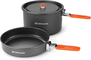 Odoland Camping Cookware Mess Kit, Non-Stick Lightweight Camping Pot and Fry Pan Set with Mesh Bag for Backpacking, Outdoor Cooking and Picnic product image