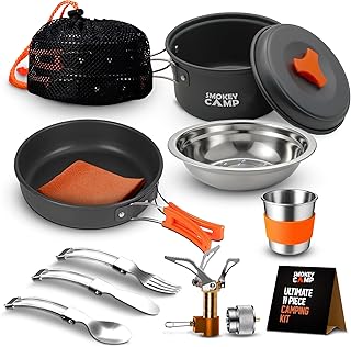 Camping Cookware Mess Kit Set with Stove - Backpacking Camping Pots and Pans Set, All in One Non-Stick Camping Cooking Set, Portable Stove, Hiking, Picnic, Outdoor & Camping Cookware Set product image