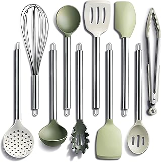 COOK WITH COLOR Silicone Cooking Utensils, Kitchen Utensil Set, Easy to Clean Silicone Kitchen Utensils, Cooking Utensils for Nonstick Cookware, Kitchen Gadgets Set, 10 Pieces, Green product image