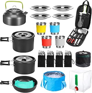 Gejoy 42 Pcs Camping Cookware Mess Kit, Non Stick Lightweight Pots Pan Kettle, Collapsible Water Container and Bucket, Stainless Steel Cups Plates Forks Knives Spoons for Outdoor Backpacking Picnic product image