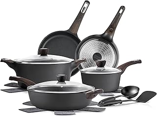 SENSARTE Pots and Pans Set Non stick, Non toxic Healthy Induction Cookware Sets, 14 Pcs Non Stick Kitchen Cooking Set with Frying Pans Set & Saucepan, PFOA PFOS Free, Black product image