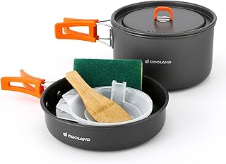 Odoland 9pcs Camping Cookware Non-Stick Lightweight Pots and Pans Set with Plastic Bowls Soup Spoon for Backpacking, Outdoor Cooking and Picnic product image