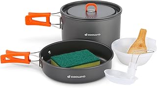 Odoland 9pcs Camping Cookware Non-Stick Lightweight Pots and Pans Set with Plastic Bowls Soup Spoon for Backpacking, Outdoor Cooking and Picnic product image