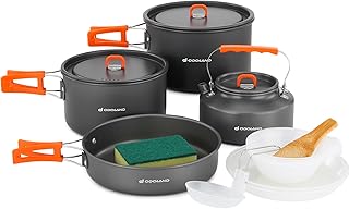 Odoland 15pcs Camping Cookware Non-Stick Lightweight Camping Pots and Pans Set with Kettle Plastic Plates Bowls Soup Spoon for Camping, Backpacking, Outdoor Cooking and Picnic product image