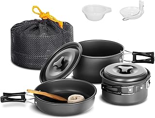 Lixada 10pcs Camping Cookware Mess Kit, Non-Stick Lightweight Stackable Pot Pan Bowls Camping Cooking Set with Storage Bag, Portable Outdoor Cookware Accessories for Backpacking Hiking Picnic product image