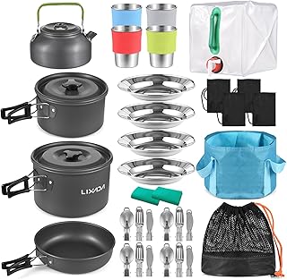Lixada 33PCS Camping Cookware Kit Cookware Mess Kit Outdoor Cooking Utensils Kit with Tableware Collapsible Bowl Pan for Family Hiking Travel Picnic Fork product image