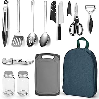 Evanda Camping Kitchen Cooking Utensil Set 10 Piece, Stainless Steel Outdoor Cooking and Grilling Utensil Organizer Travel Set Perfect for Travel, Camping, RVs, BBQs, Picnics, Parties and More product image