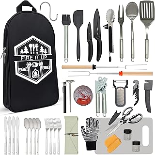 BOMKI Grilling and Camping Cooking Utensils Set for The Outdoors BBQ - Camping Utensil Set Kitchen Set Cookware Accessories Glamping Essentials Camp Stuff Camp Cooking Set (Black Pro) product image