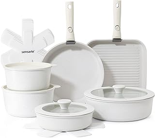 SENSARTE 17 Piece Pots and Pans Set, Nonstick Detachable Handle Cookware Set, Induction Kitchen Cookware Set with Removable Handle, Healthy Non Stick for RV, Dishwasher ＆ Oven Safe, PFOA Free (White) product image