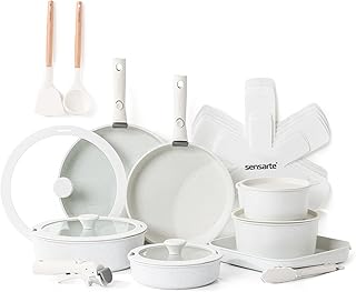 SENSARTE 24 Piece Pots and Pans Set, Nonstick Detachable Handle Cookware, Induction Kitchen Cookware Set with Removable Handle, Healthy Non Stick for RV, Dishwasher ＆ Oven Safe (White) product image
