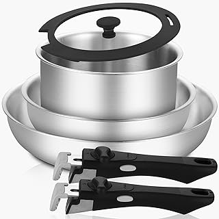 Inqibee Tri-Ply Stainless Steel Cookware Set with Detachable Handle, Removable Handle Pots and Pans Set 6pcs, Induction Kitchen Cooking Set for Home & RV Camping, Dishwasher and Oven Safe product image