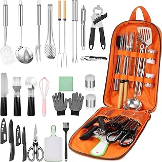 Camping Cooking Set - Camping Utensil Set Car Camping Cooking Essentials Gear for Camp Kitchen Cooking and Grilling, Stainless Steel & Silicone Ideal Gift for RV Tent Camper, Picnics, BBQs product image