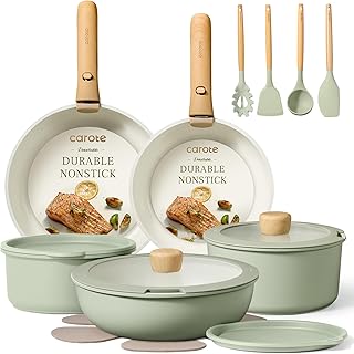 CAROTE Pots and Pans Set, Nonstick Cookware Set Detachable Handle, 19pcs Induction Kitchen Cookware Sets Non Stick with Removable Handle, RV Cookware Set, Oven Safe, Sage Green product image