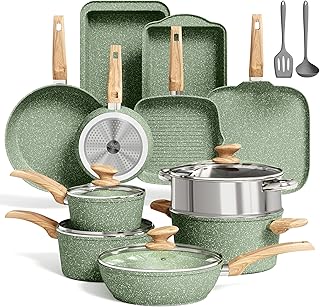MAISON ARTS 17 Piece Pots and Pans Set Non Stick, Kitchen Cookware Sets with Nonstick Granite Stone Coating, Suitable for Induction Cooktops, Green product image
