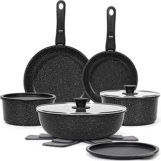 SODAY 15Pcs Pots and Pans Set Non Stick, Cookware Sets with Detachable Handle, Nonstick RV Kitchen Cooking Tools Removable Handles, Oven Safe, Induction Fast, Stackable Induction Cookware,Black product image
